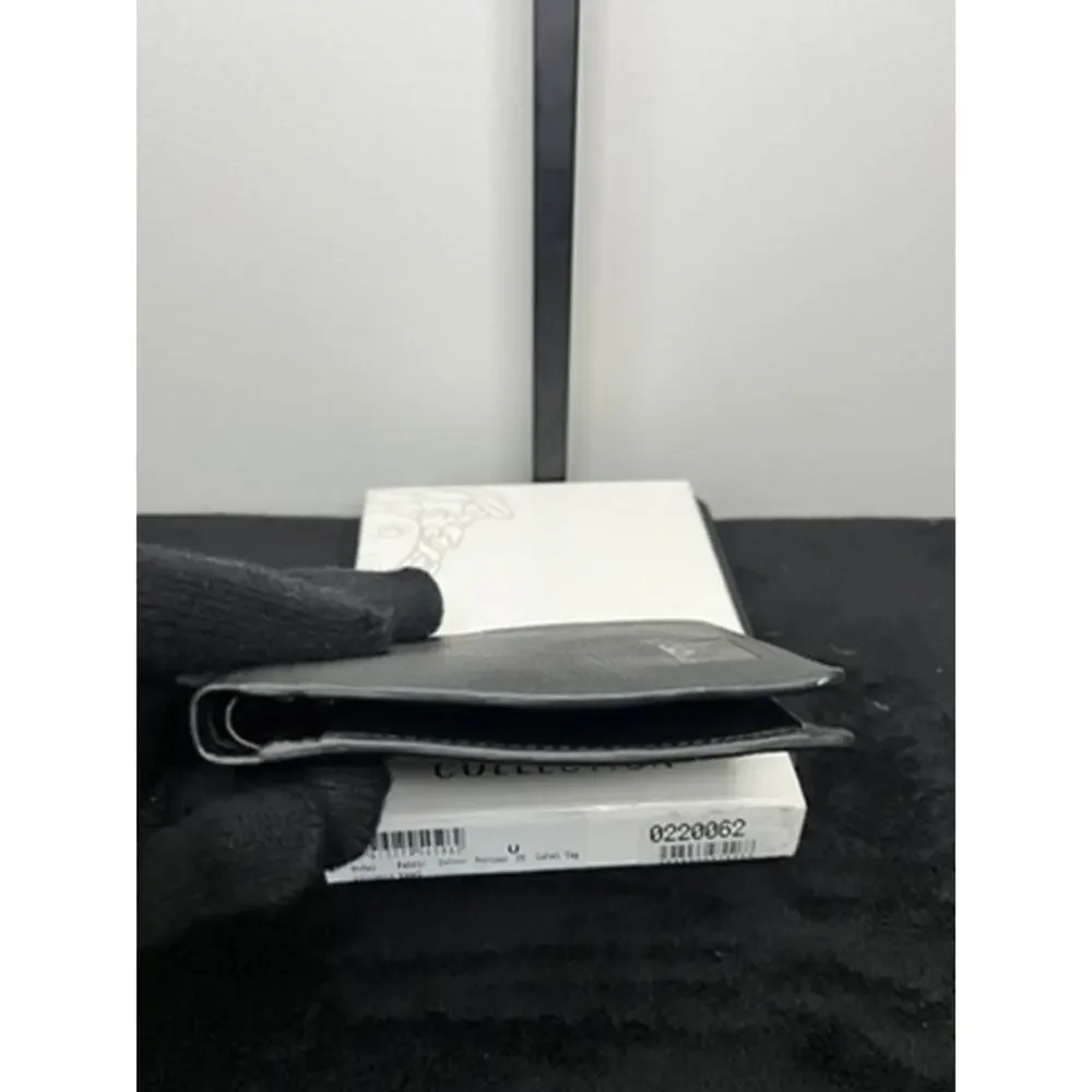 Versace Collection Black Pebbled Leather Bifold Wallet Medusa Auth Box